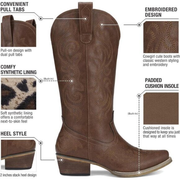 ⭐ HISEA Rollda Women's Cowboy Boots | Snip Toe Western Cowgirl Boots - Picture 3 of 7